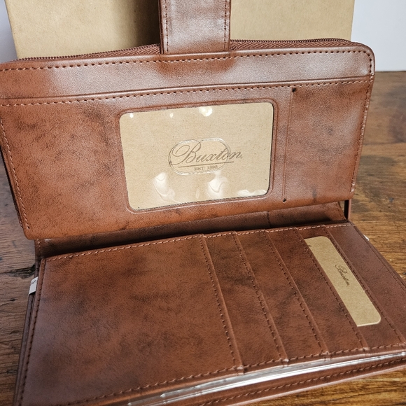 Buxton Brown Leather Wallet Womens Bifold New In Box W/ Photo Holder Insert - Picture 7 of 13